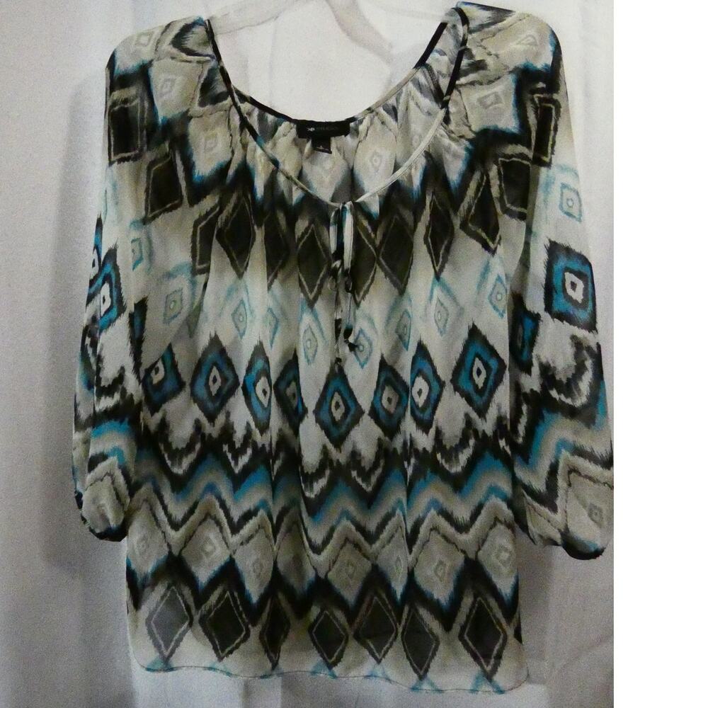 AB Studio Women's Large Sheer Blouse Peasant Boho Southwestern